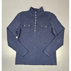 Ariat Wesley Sweater Mens XL Blue 1/2 Button Mock Neck Pockets‎ Long Sleeve